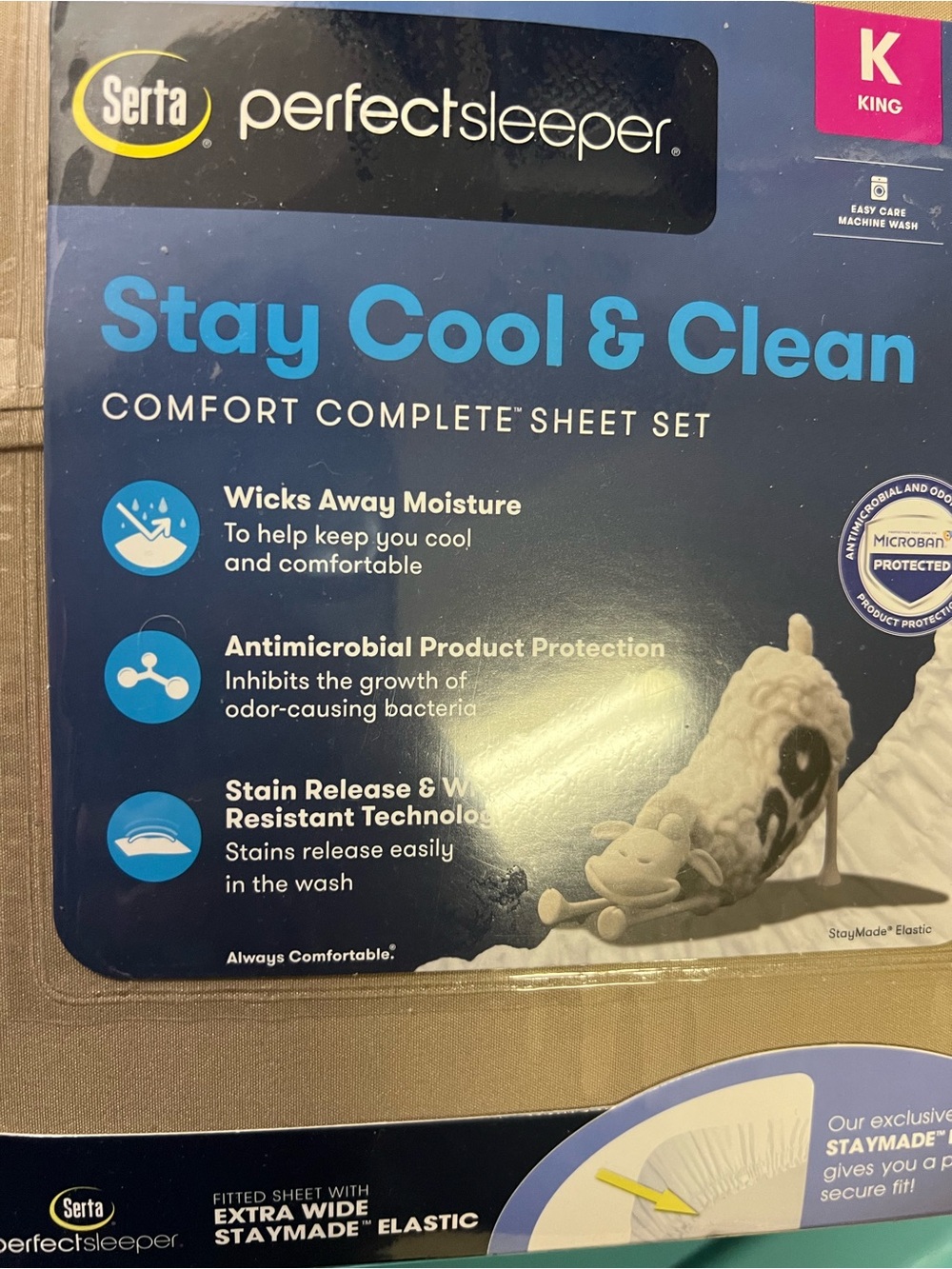 Serta Perfect Sleeper King Sheet Set - Beige (Stay Cool & Clean) - Picture 2 of 3